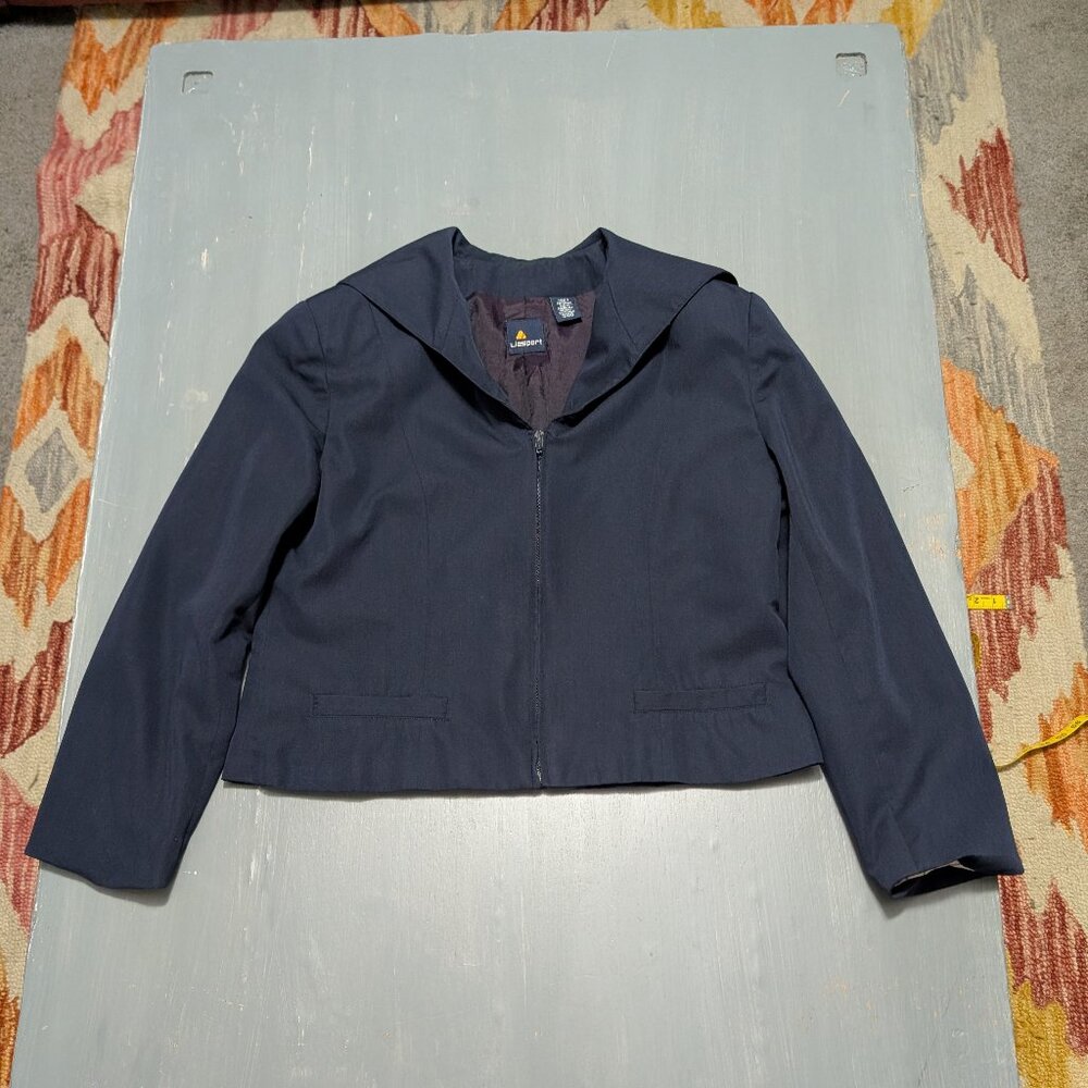 Lizsport Vintage Navy Blue Zip Up Jacket Sailor Collar L